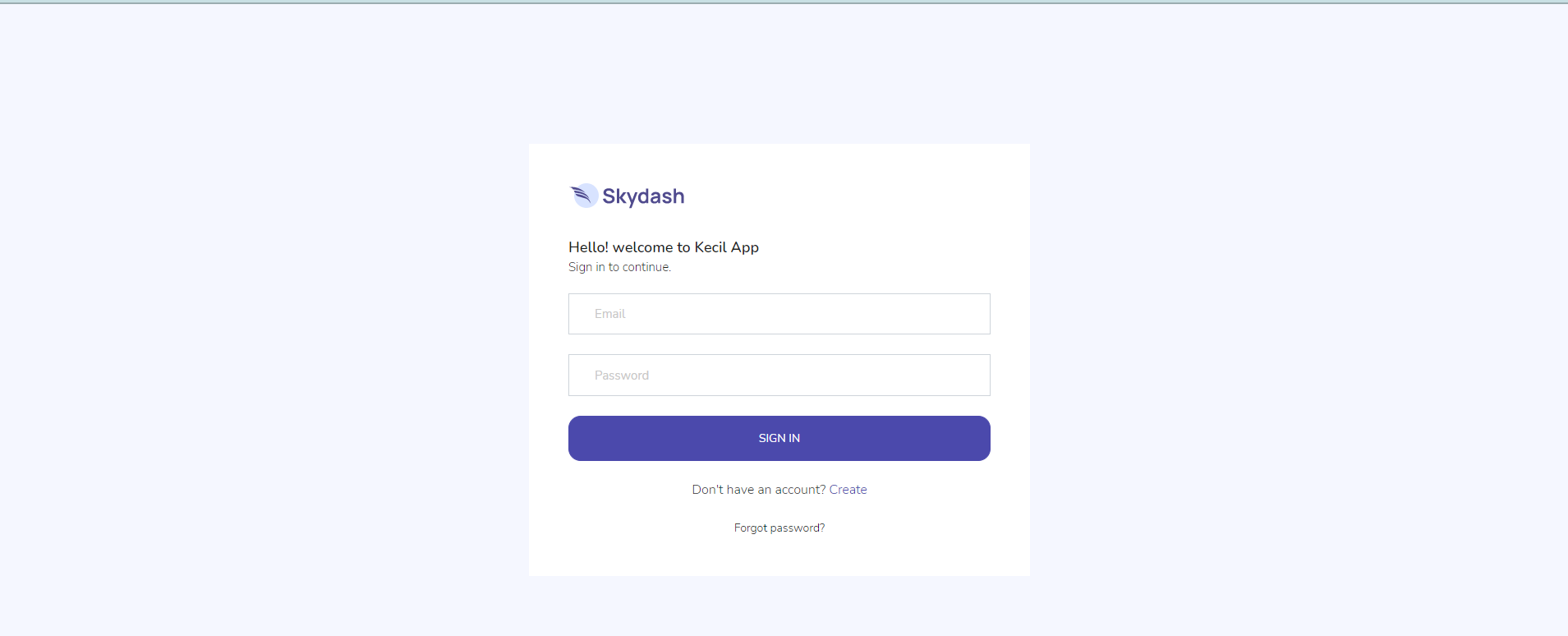 The Kecil login page