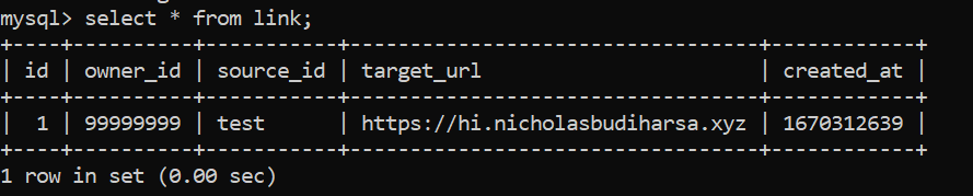MySQL select showing the newly inserted link row