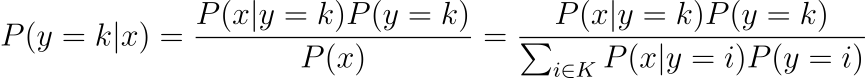 Bayes' rule for the posterior probability of class k given x