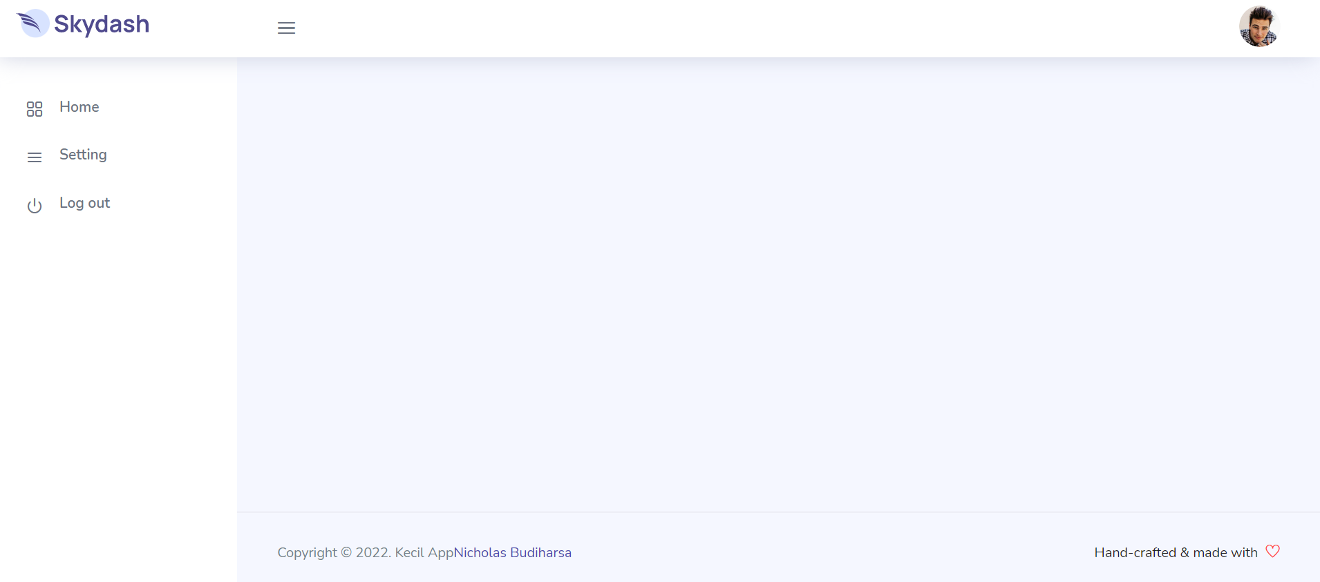The same template stripped to sidebar, navbar, footer and an empty content area