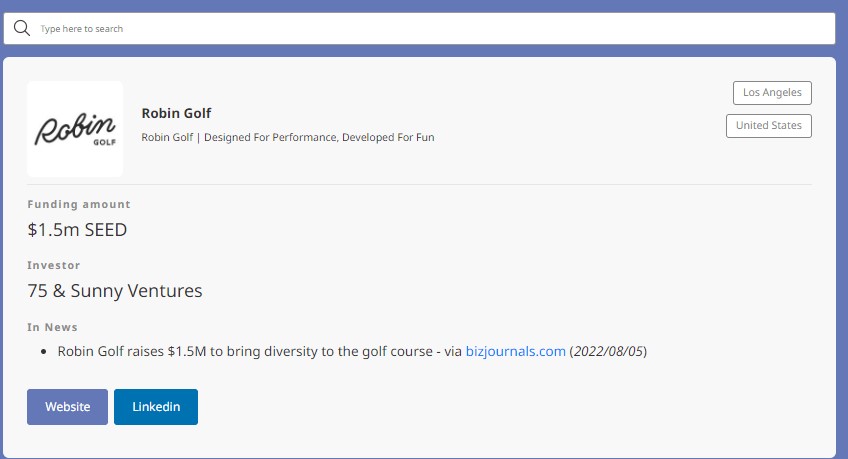 The Softr front end showing a company card with funding amount, investor and news links