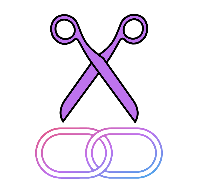The Kecil logo: purple scissors cutting a chain link