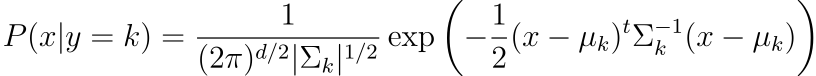 Multivariate Gaussian class-conditional density for class k
