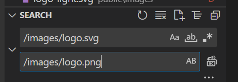 VS Code search and replace changing the logo path across the project